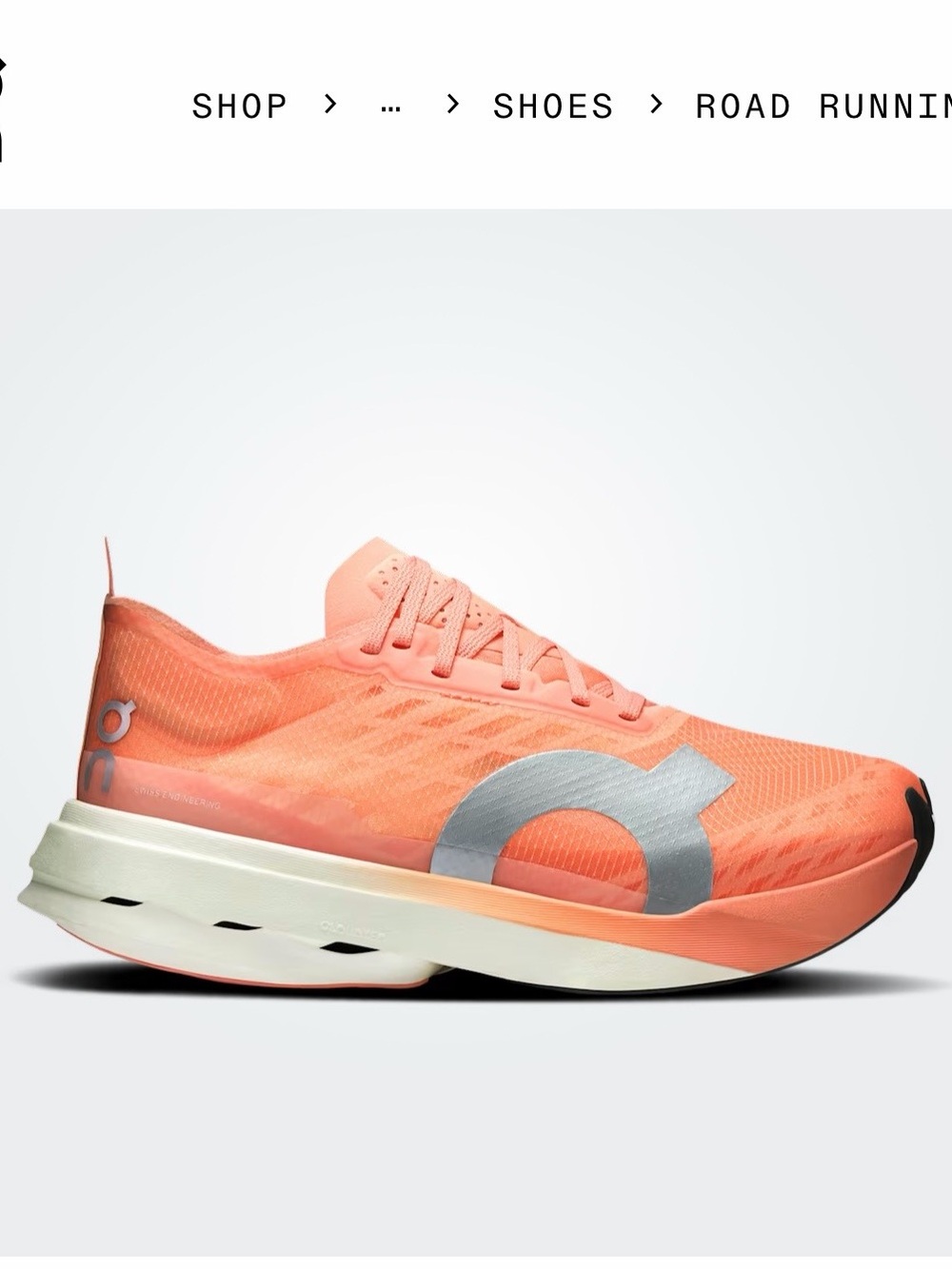 On Running Cloudboom Strike Women's Coral/Silver Road Running Shoe Size 9,